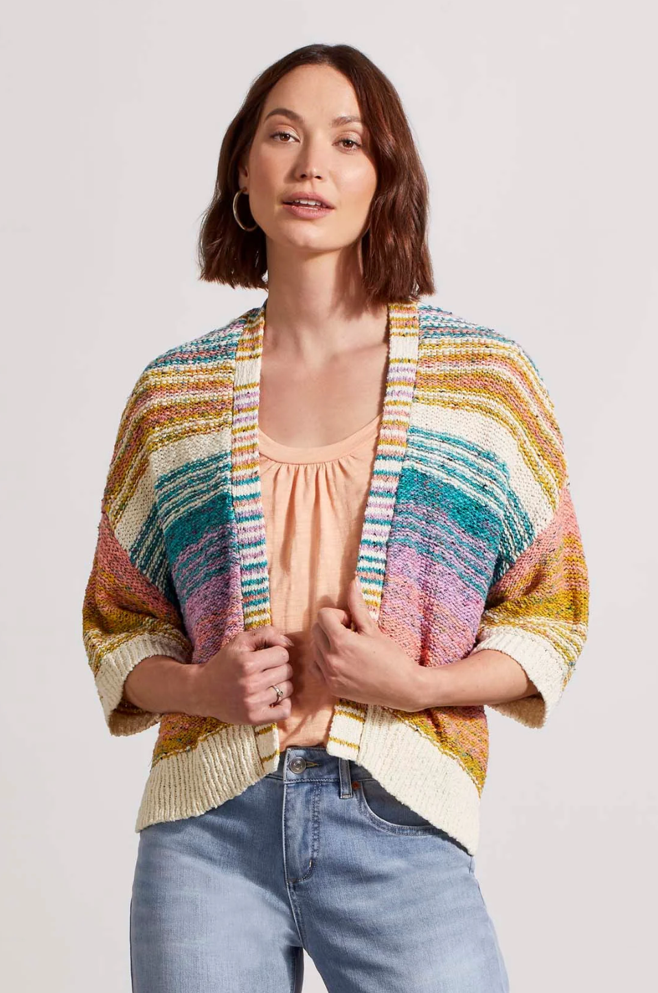 Printed Sweater Cardigan With Elbow Sleeves
