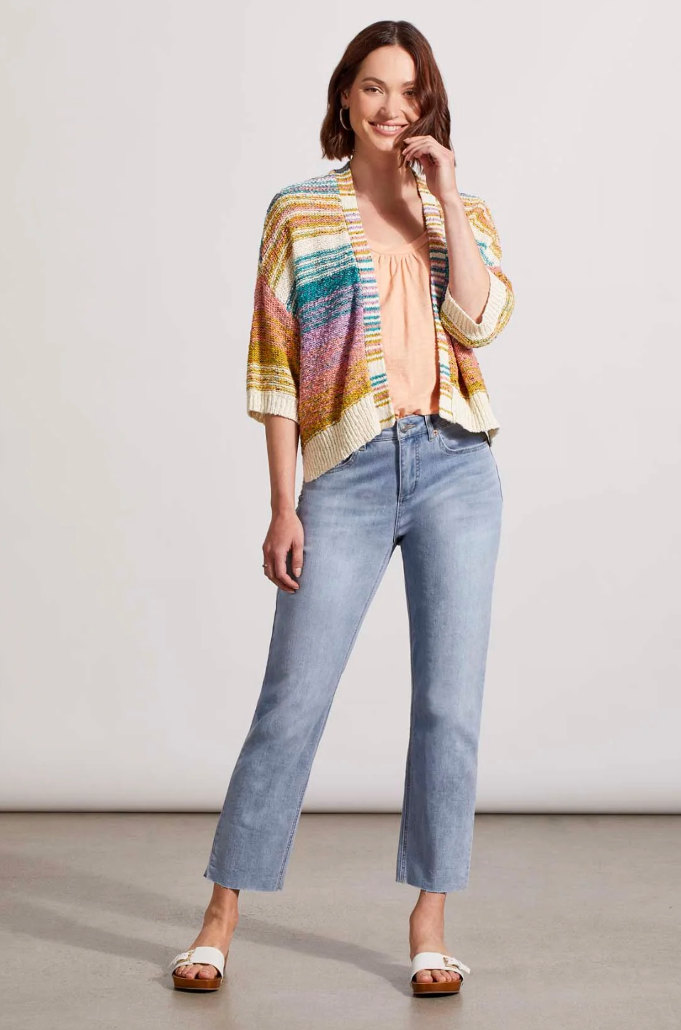 Printed Sweater Cardigan With Elbow Sleeves