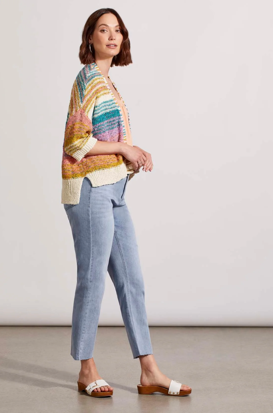 Printed Sweater Cardigan With Elbow Sleeves