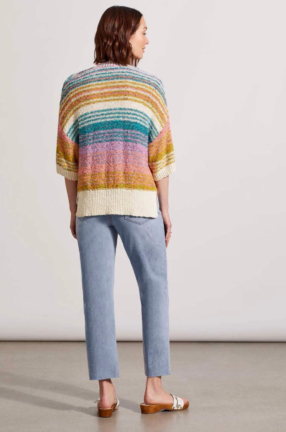 Printed Sweater Cardigan With Elbow Sleeves