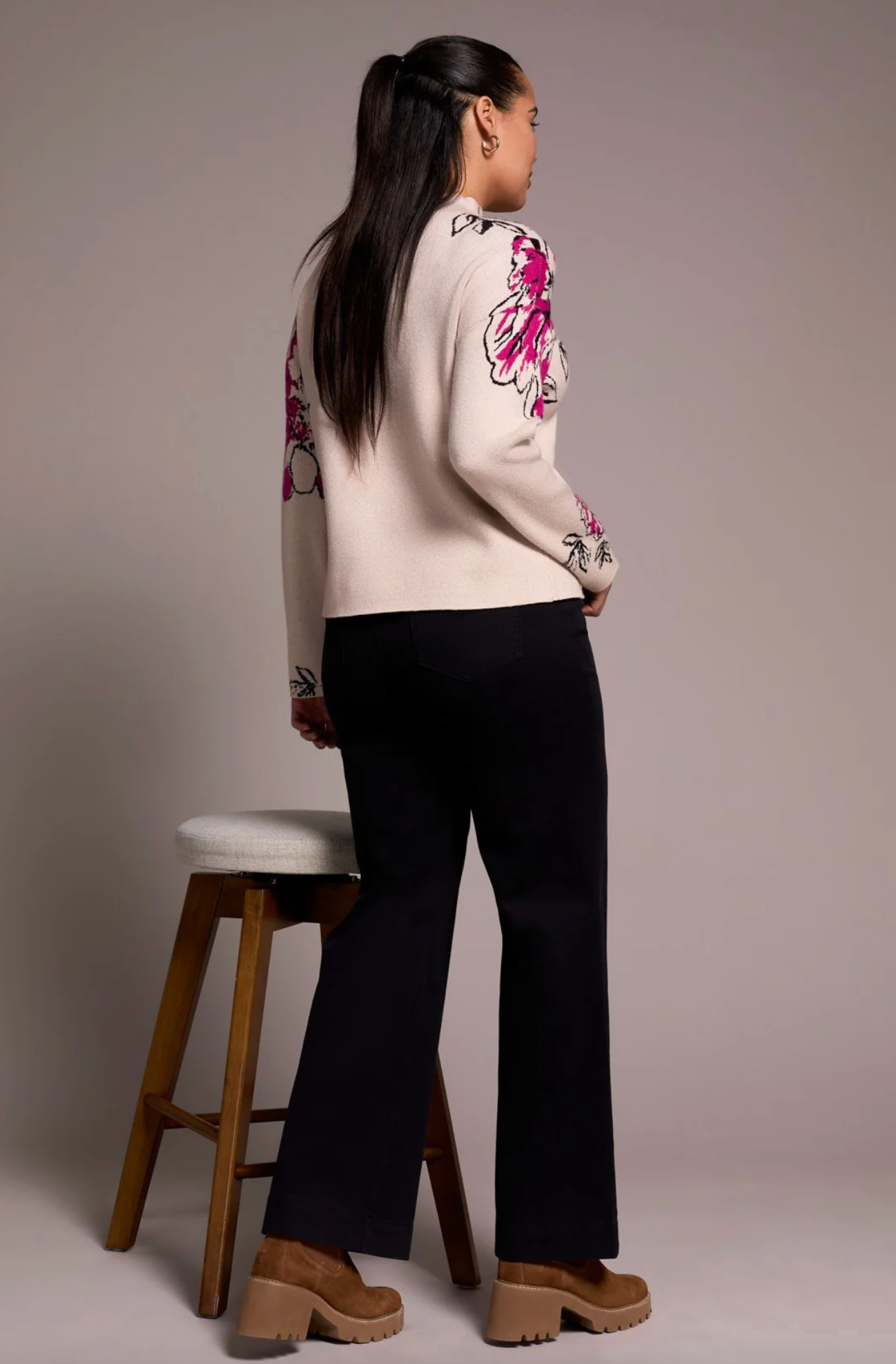 Knit Jacquard Funnel Neck Sweater