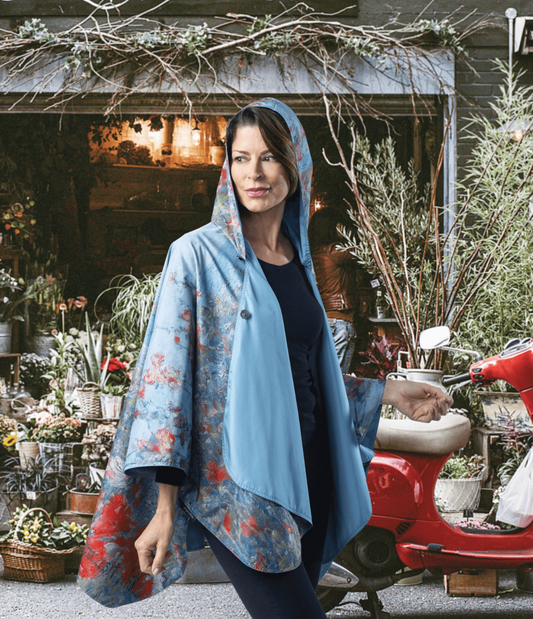 Fine Art Reversible Travel Cape in Hassam’s Celia’s Garden, Isles of Shoals