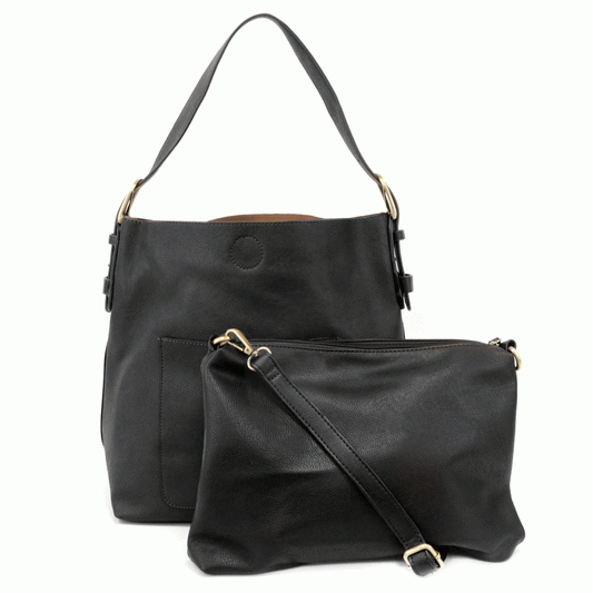 Classic Hobo Handbag in Black with Black Handle