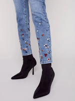 Load image into Gallery viewer, Embroidered Hem Jeans
