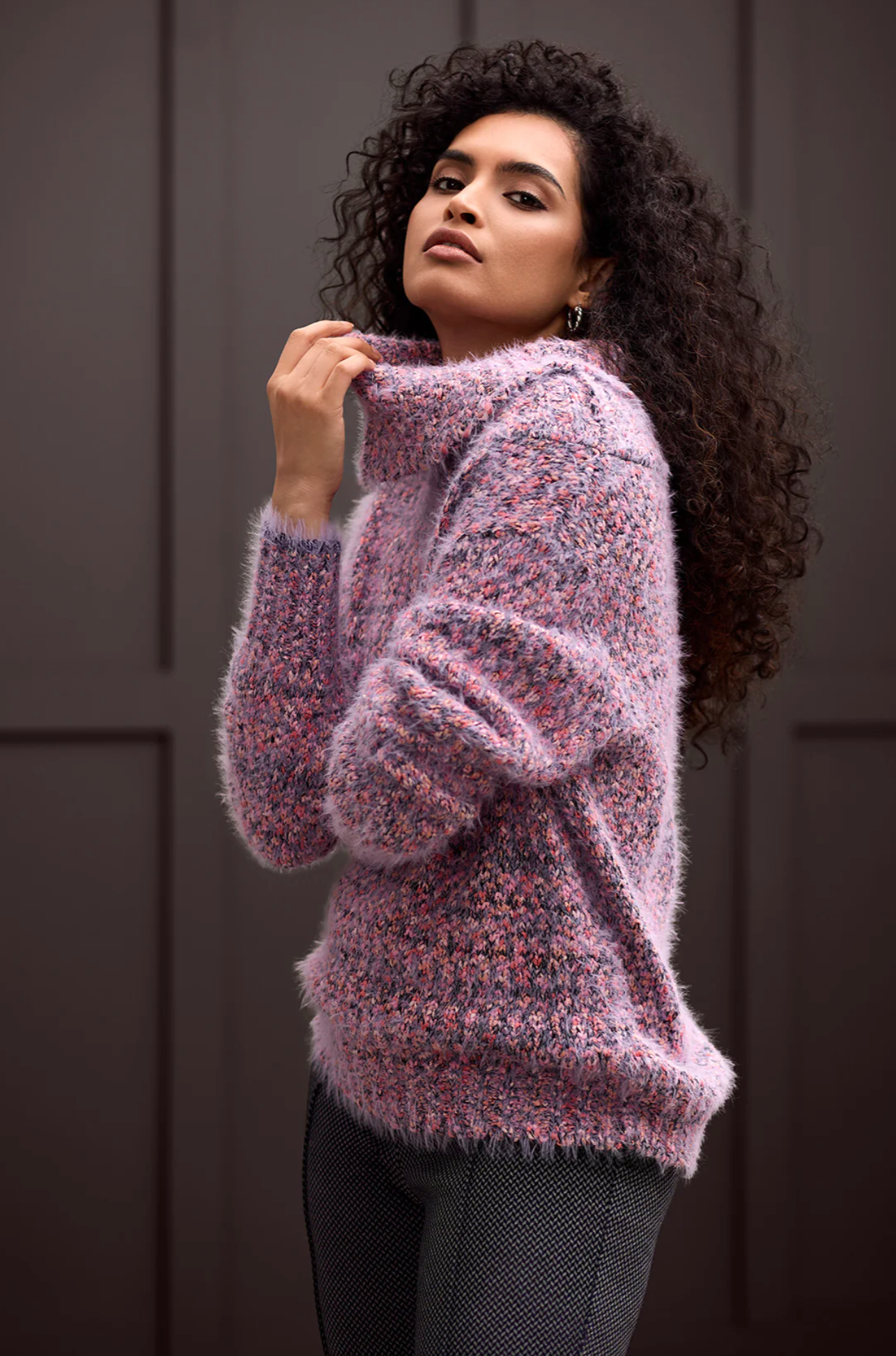 Novelty Yarn Cowl Neck Sweater