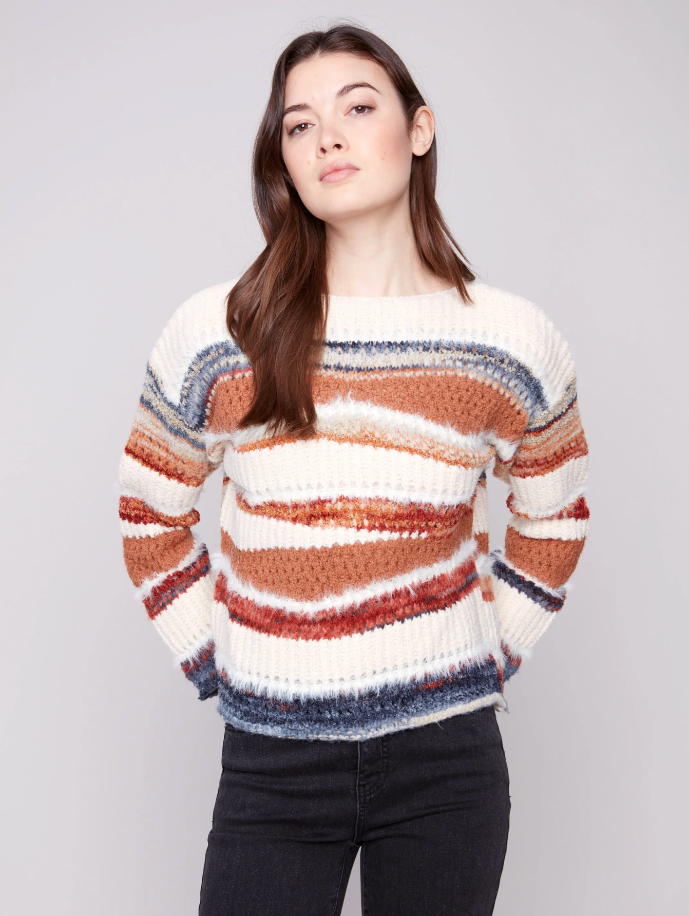 Patchwork Knit Drop Shoulder Sweater