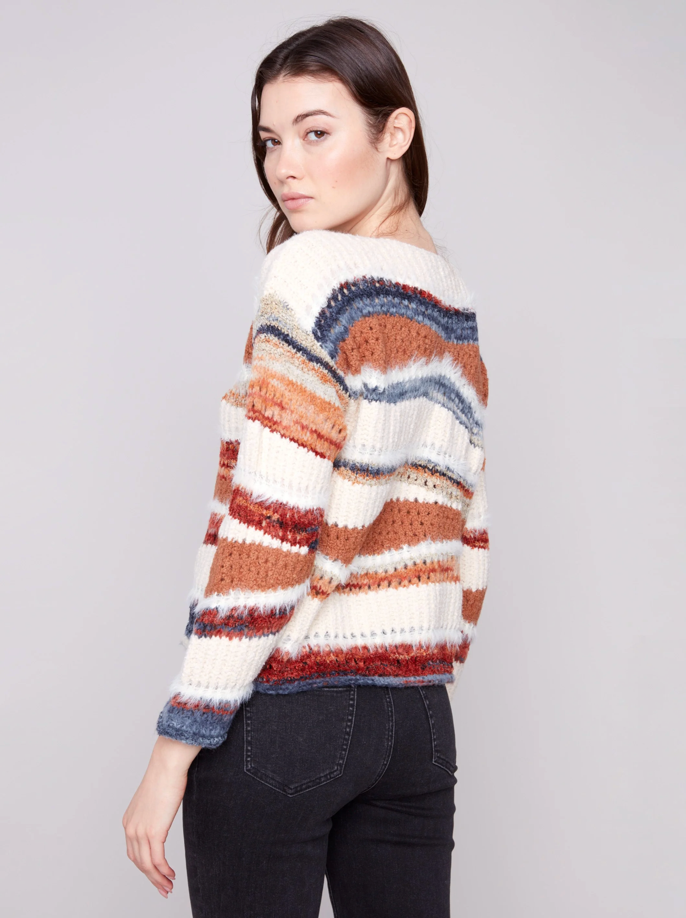 Patchwork Knit Drop Shoulder Sweater