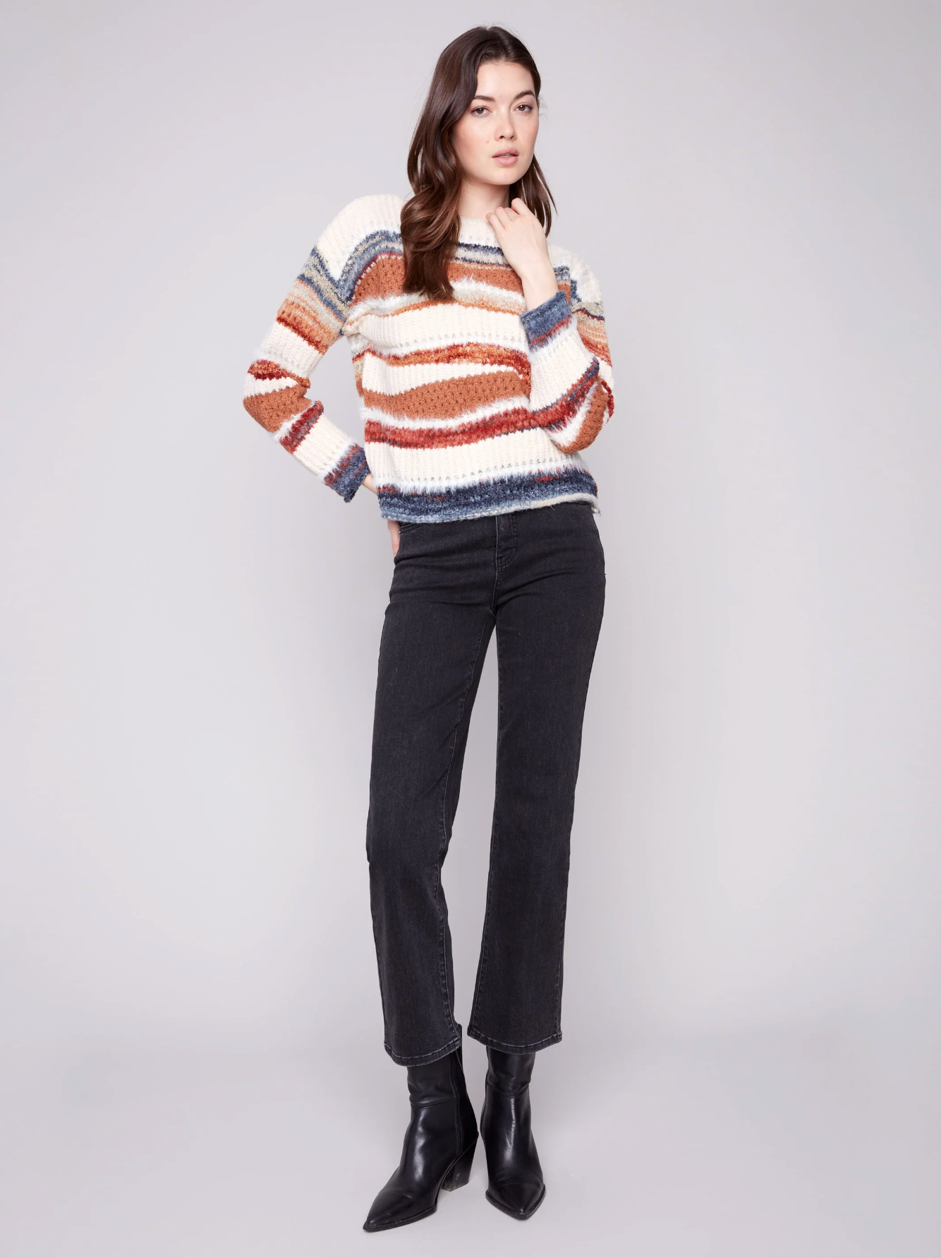 Patchwork Knit Drop Shoulder Sweater