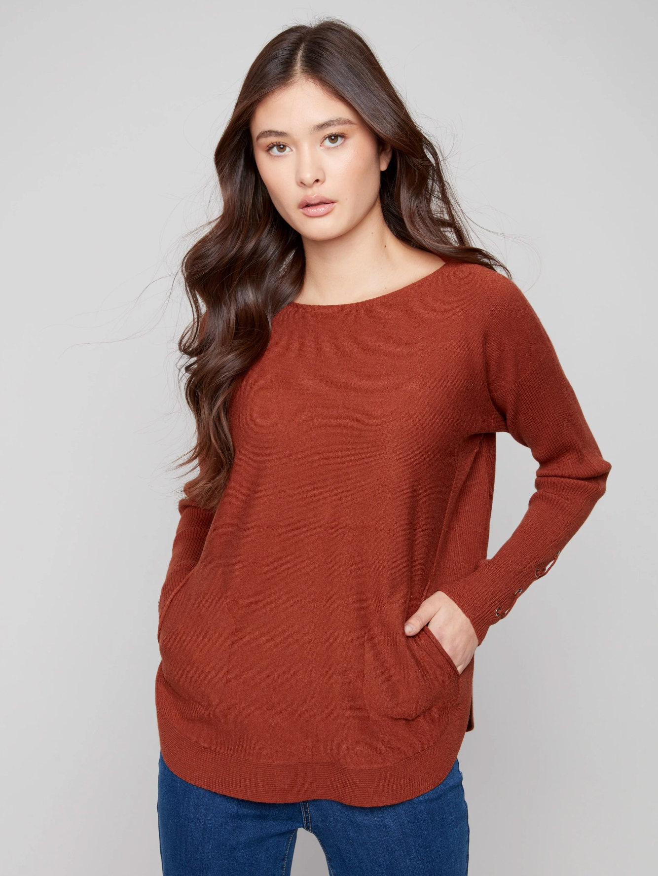 Knit Sweater With Lace-Up Cuffs