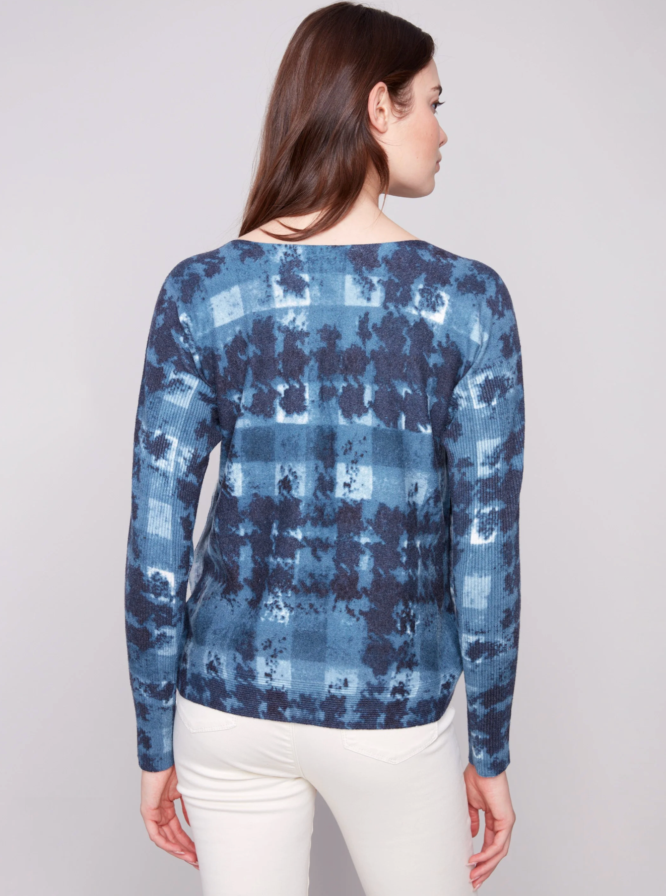 Printed Boat Neck Sweater With Side Buttons