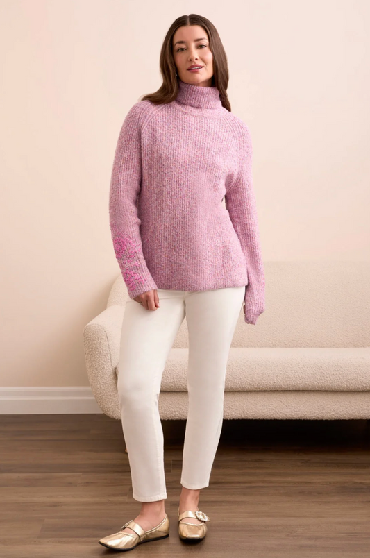 Embroidered Long-Sleeve Turtle Neck Sweater