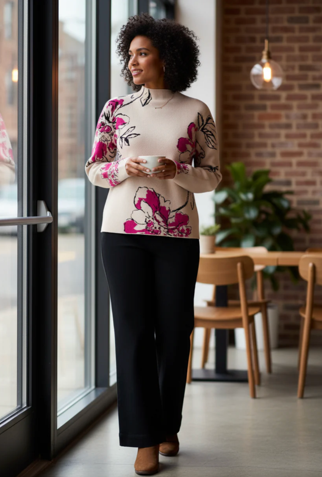 Knit Jacquard Funnel Neck Sweater