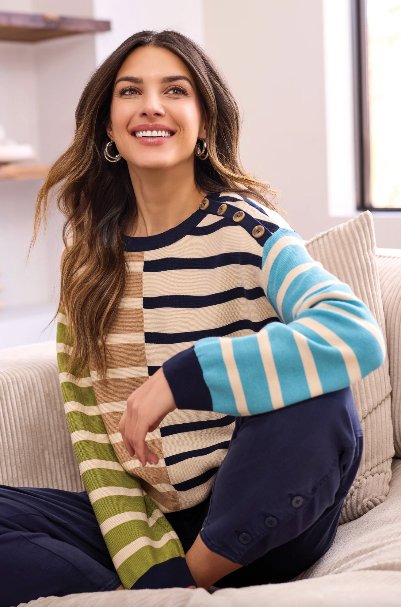 Multi Stripe Lightweight Crewneck Sweater