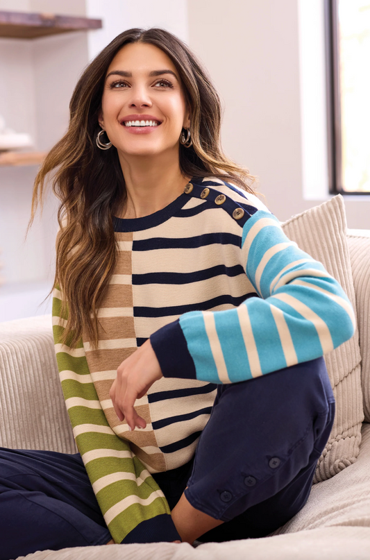 Multi Stripe Lightweight Crewneck Sweater