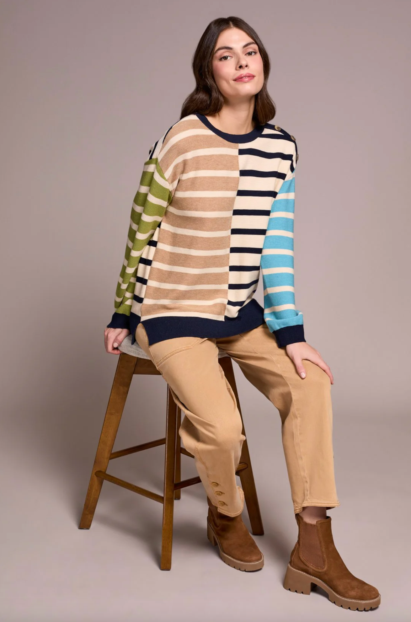 Multi Stripe Lightweight Crewneck Sweater