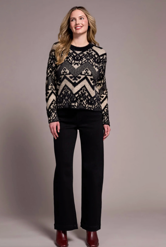 Double-Knit Eyelash Yarn Crew Neck Sweater