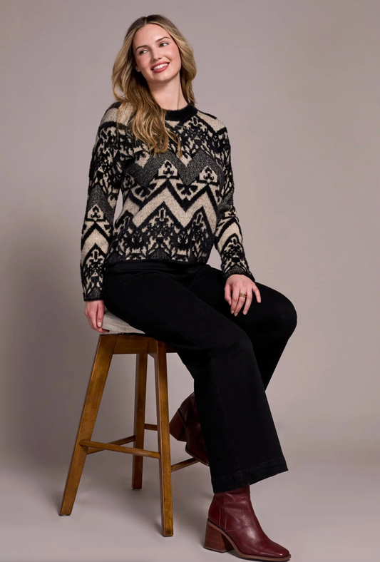 Double-Knit Eyelash Yarn Crew Neck Sweater
