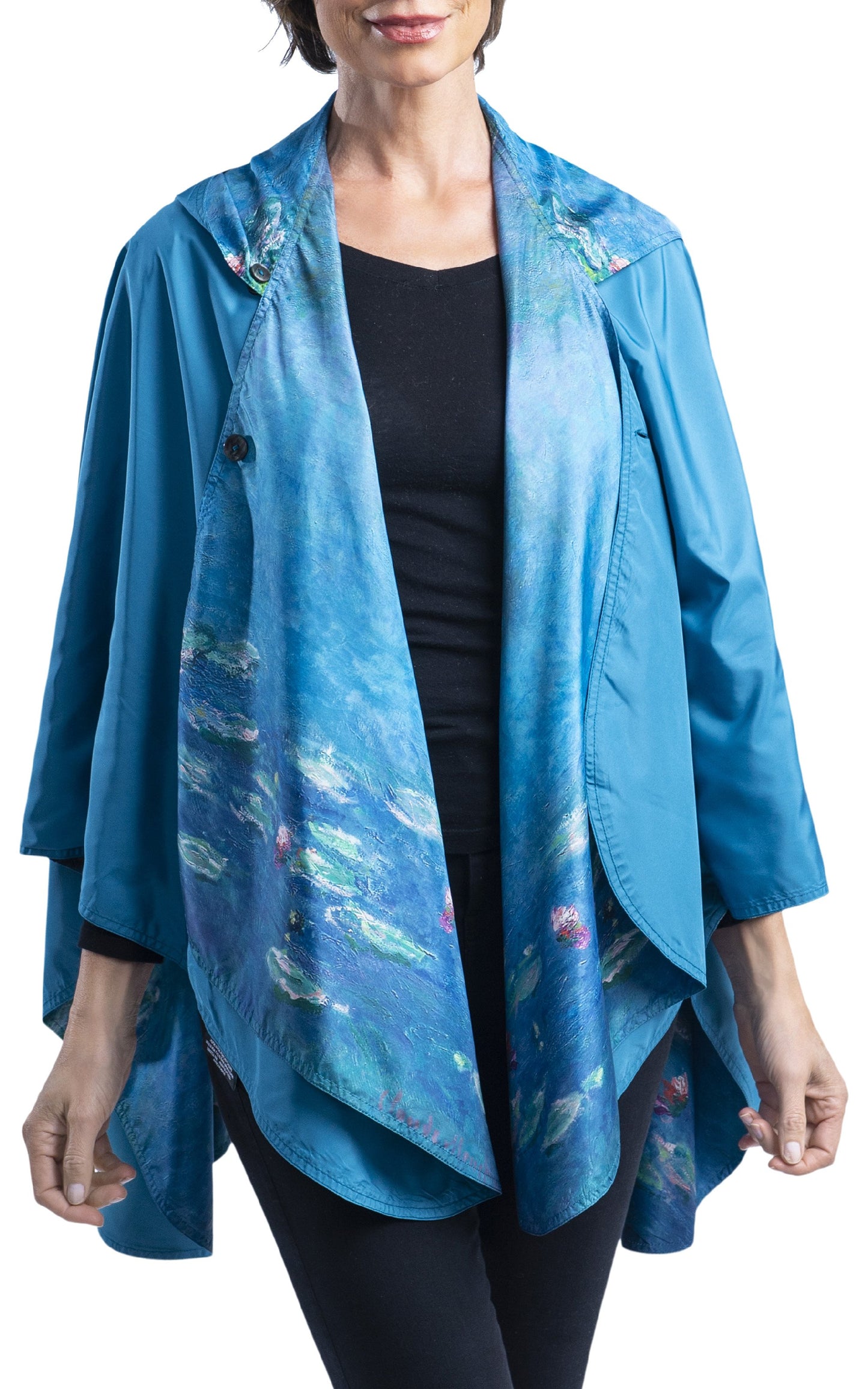 Fine Art Reversible Travel Cape in Monet Water Lilies